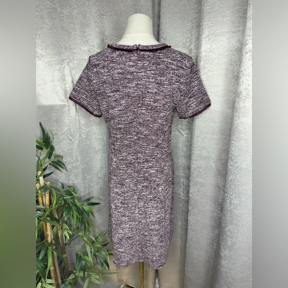 NWT LOFT Women’s Short Sleeve Fringe Trim Tweed A-Line Dress Purple Sz 8 - Picture 10 of 14